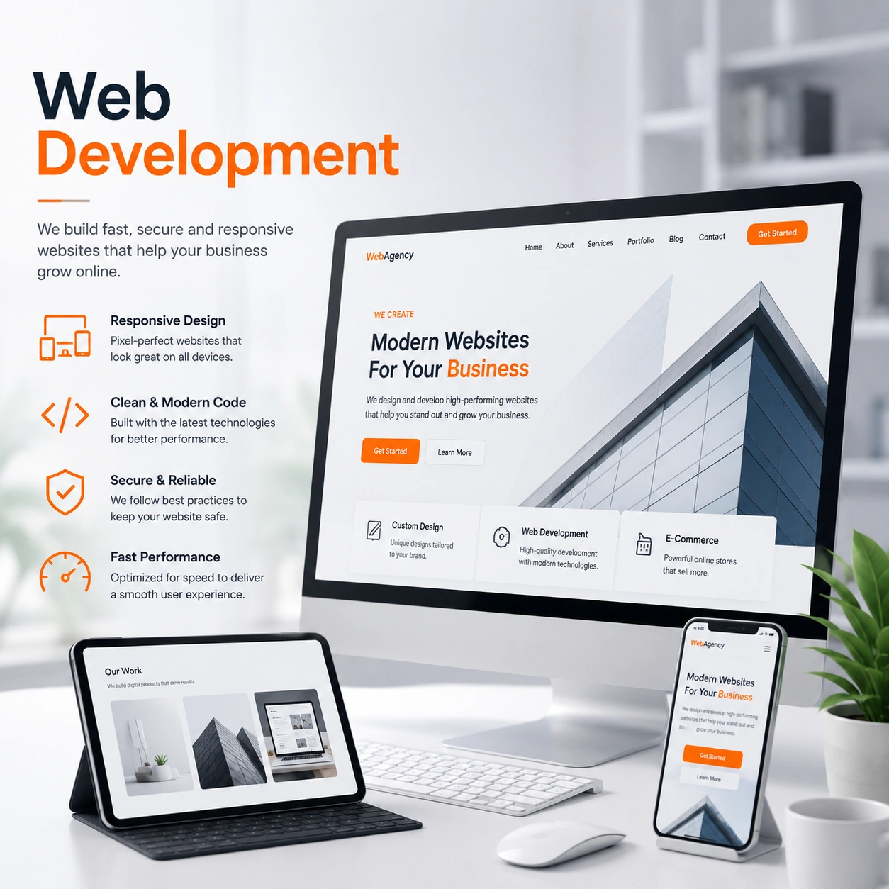 Web development workspace showing code on monitors